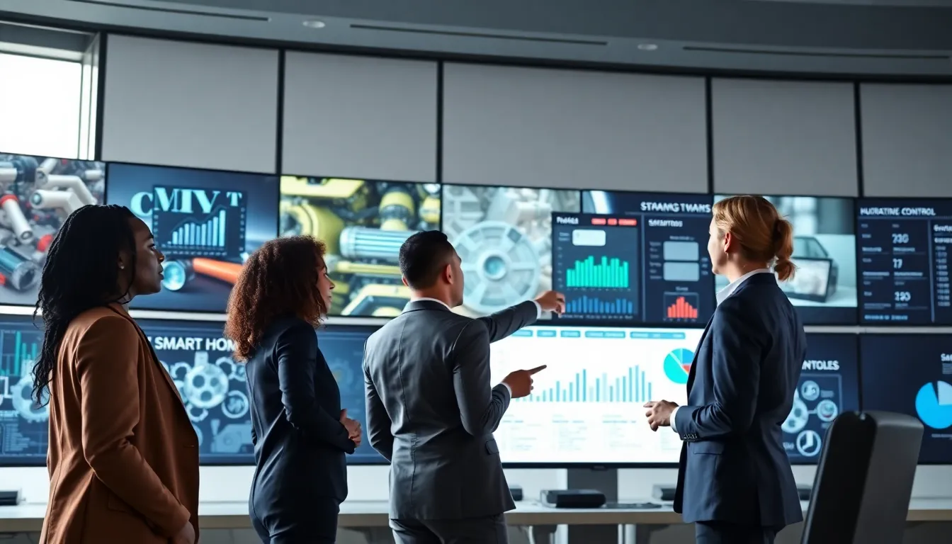 diverse professionals collaborating in a modern automation control room.