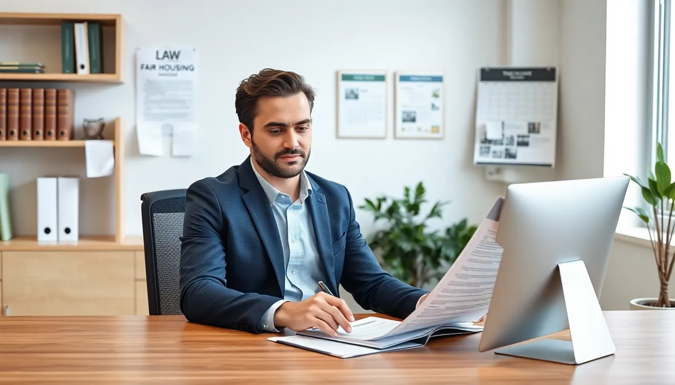 landlord reviewing tenant rights in a modern office.