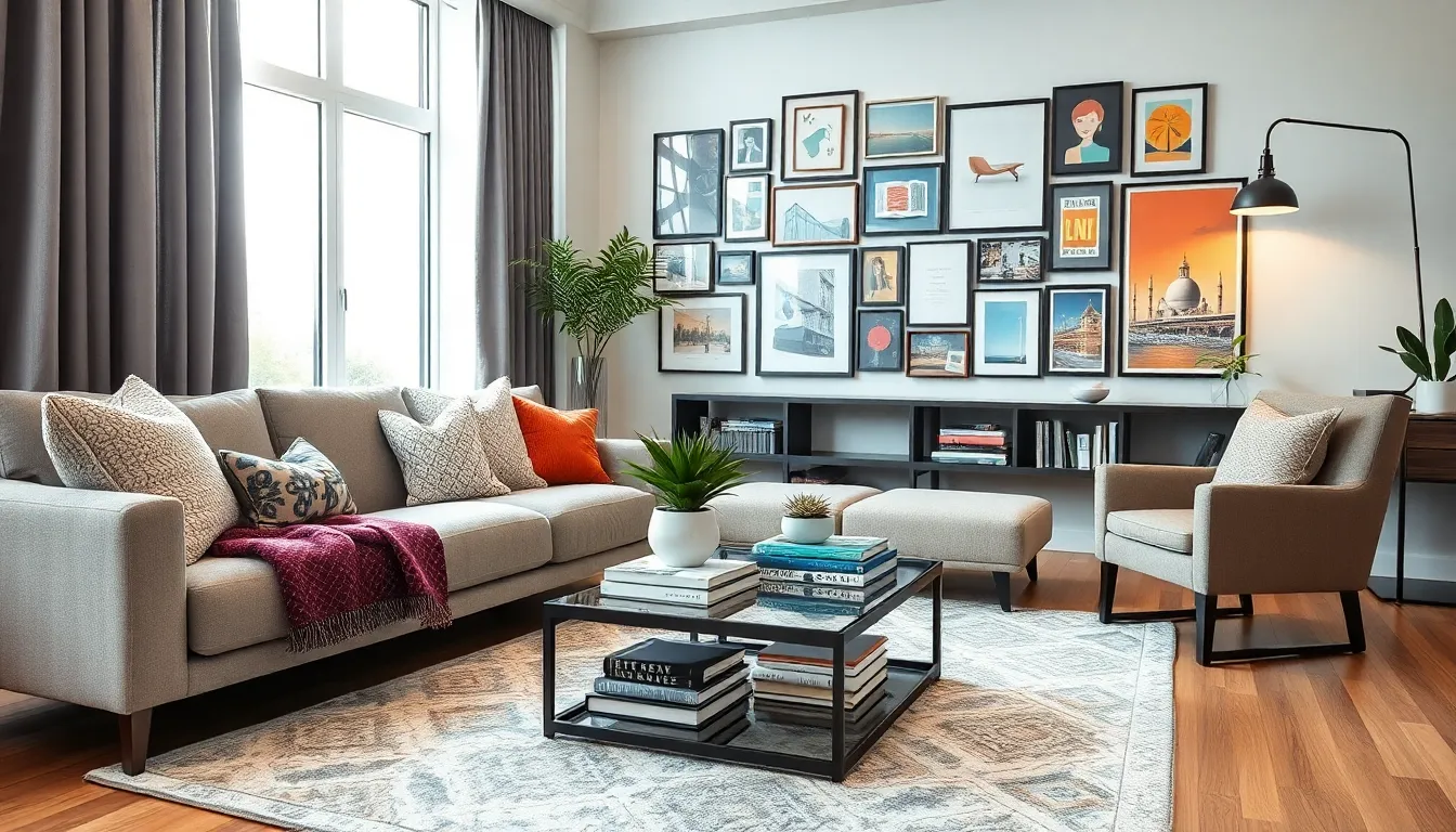 stylish living room with mixed decor styles and personal touches.